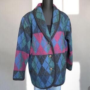 Vintage Woolrich Woman Wool Blanket Jacket Made in USA Aztec Geometric 90s